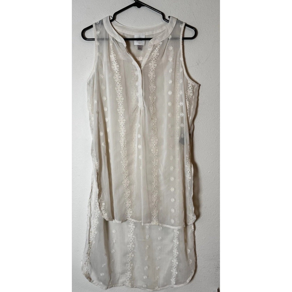 Knox Rose Women Boho Fairy Whimsical Sheer Hi Low Popover Sleeveless Top S Ivory